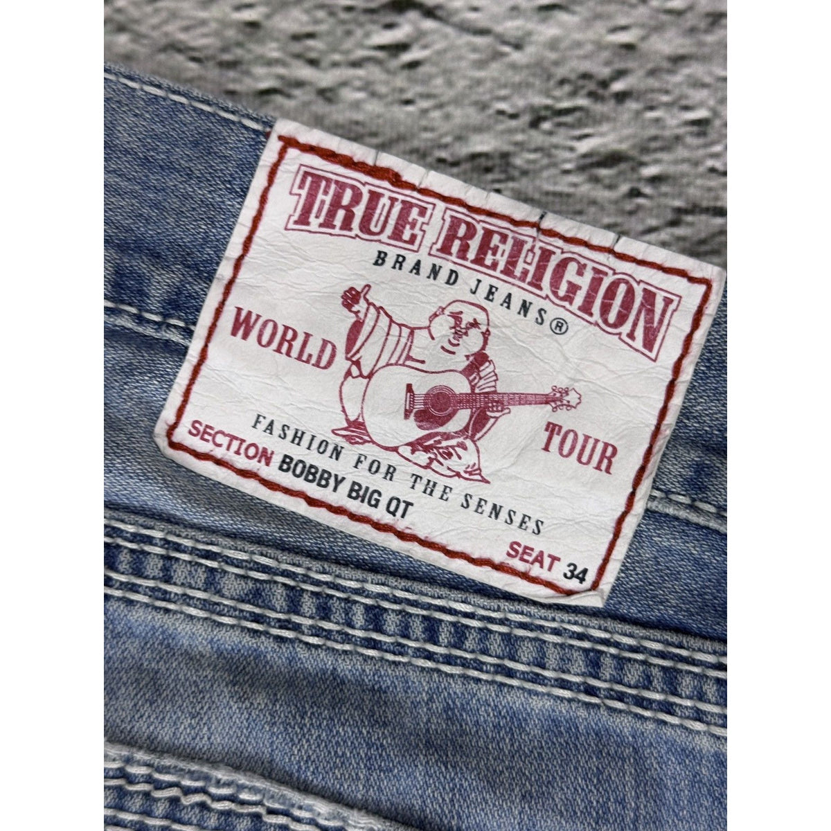 True Religion blue jeans white thick stitching Y2K Bobby