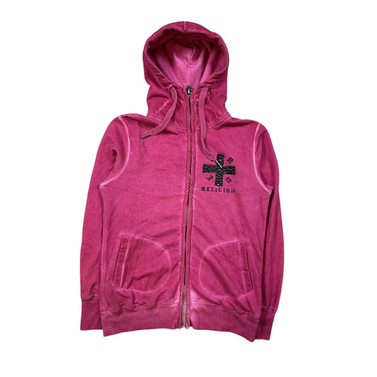 True Religion hoodie pink big logo white cross vintage