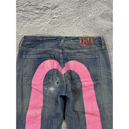 Evisu jorts daicock big logo vintage pink jeans shorts
