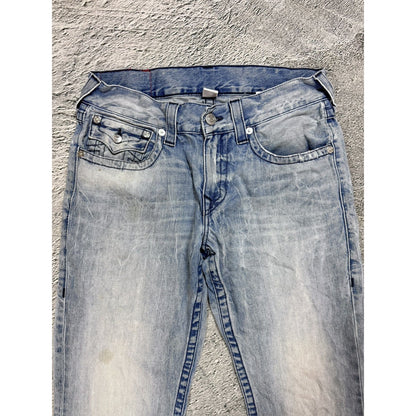 True Religion baby blue jeans black thick stitching straight