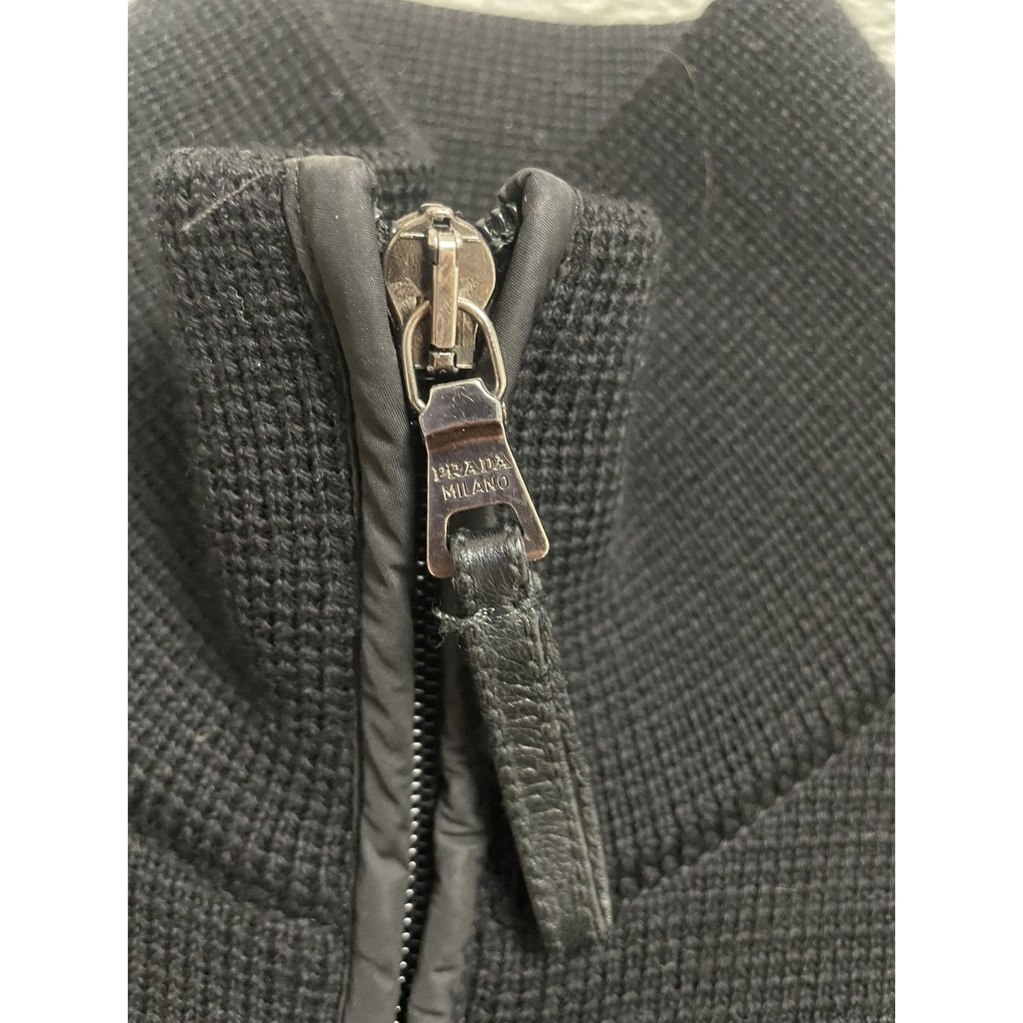 Prada big logo wool zip knit sweter nylon pull-over