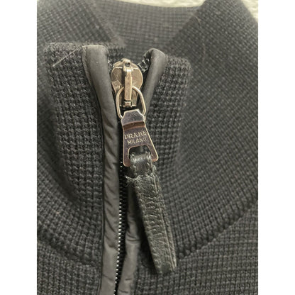 Prada big logo wool zip knit sweter nylon pull-over