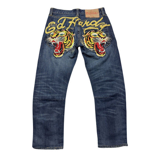 Ed Hardy vintage jeans tigers embroidered big logo pants