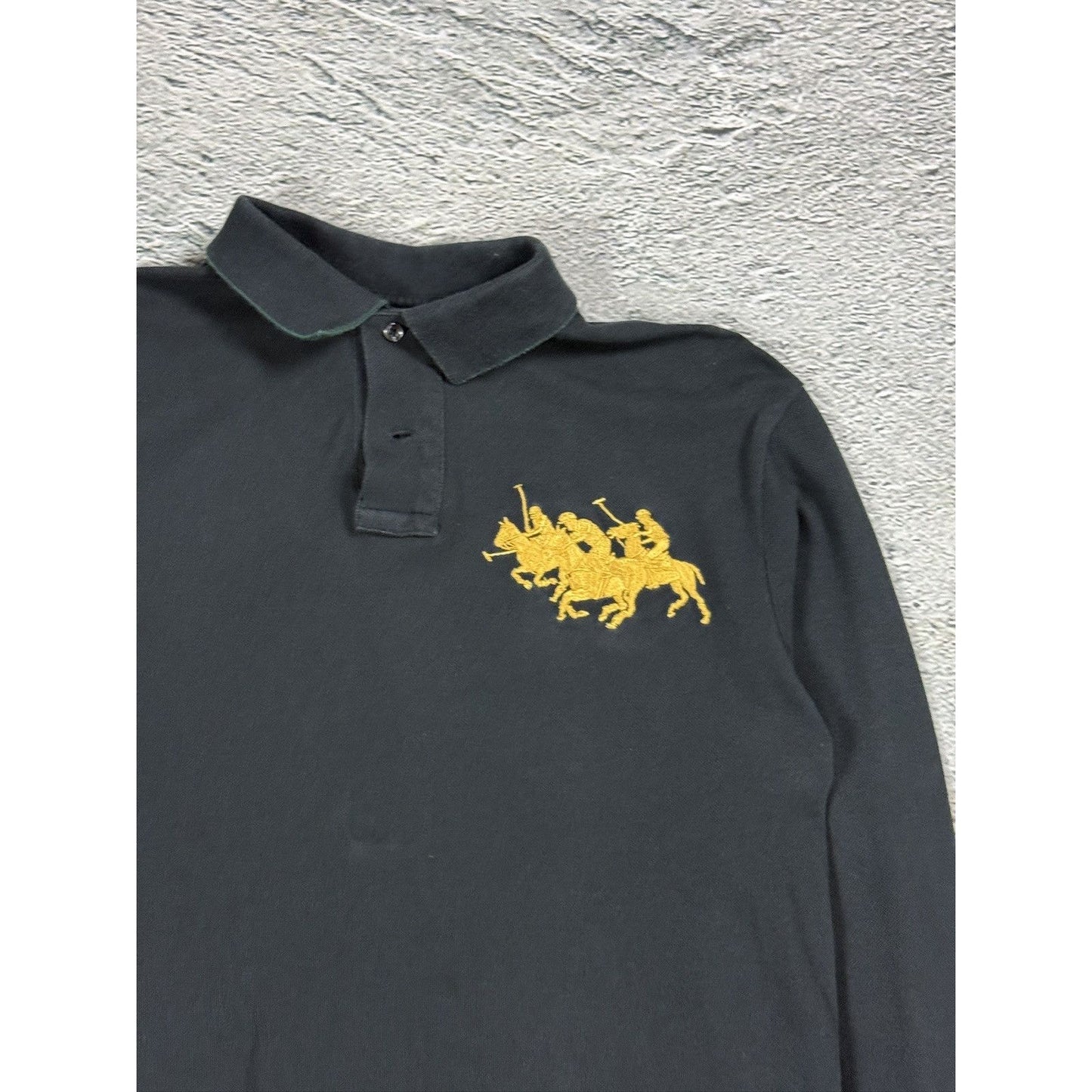 Chief Keef Polo Ralph Lauren Triple Big Pony Gold longsleeve black