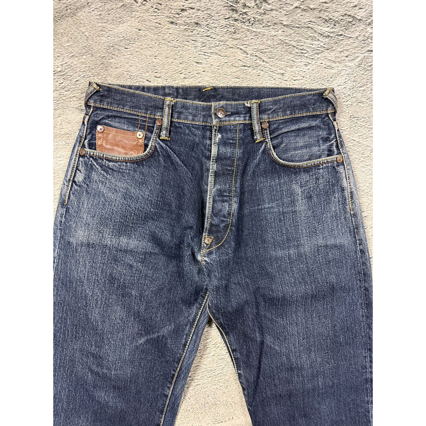 Evisu jeans daicock leather brown big logo navy raw Selvedge