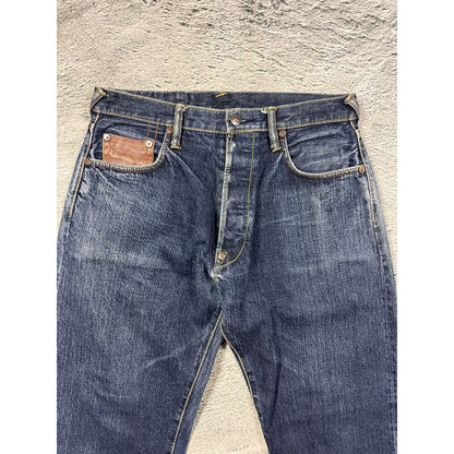Evisu jeans daicock leather brown big logo navy raw Selvedge