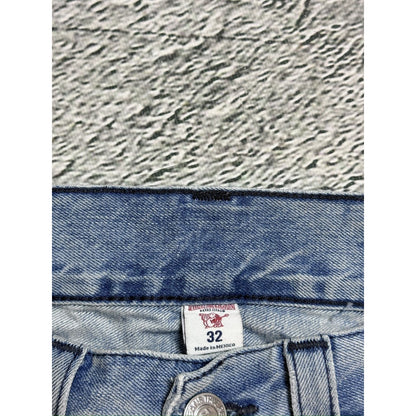 True Religion baby blue jeans black thick stitching straight