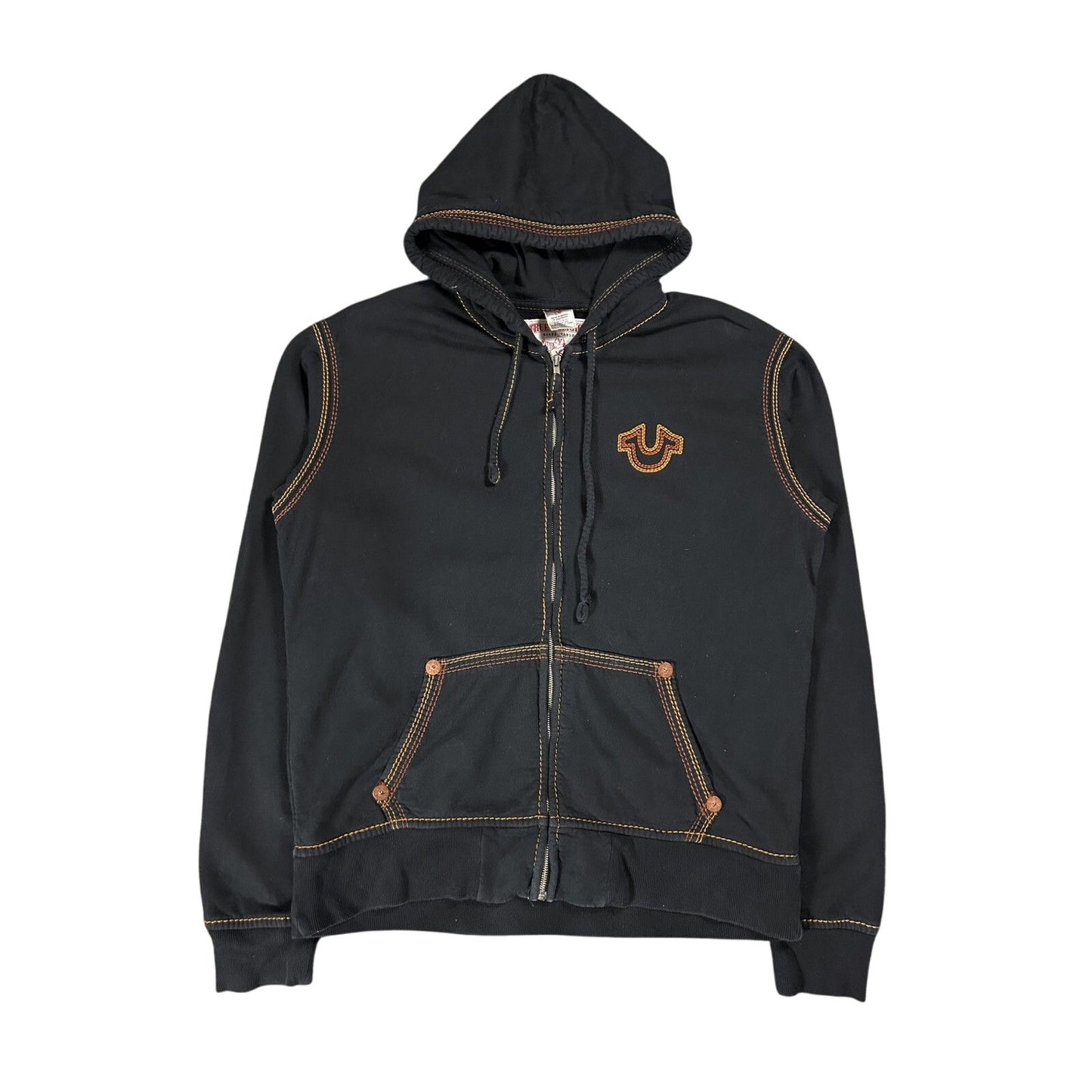 True Religion vintage black zip hoodie white big logo