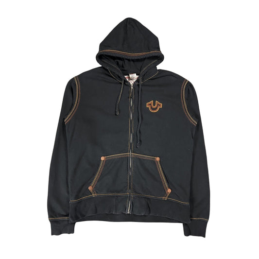 True Religion vintage black zip hoodie white big logo