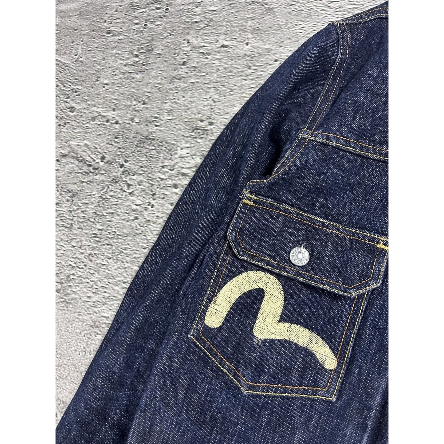 Evisu vintage denim jacket white seagulls navy blue