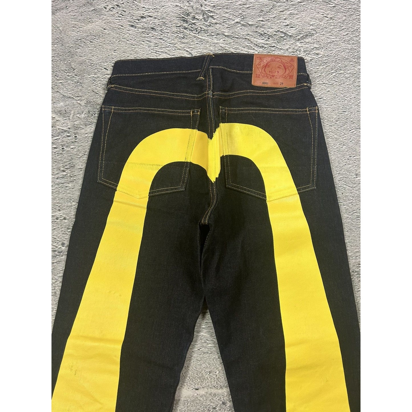 Evisu jeans daicock big logo yellow selvedge denim