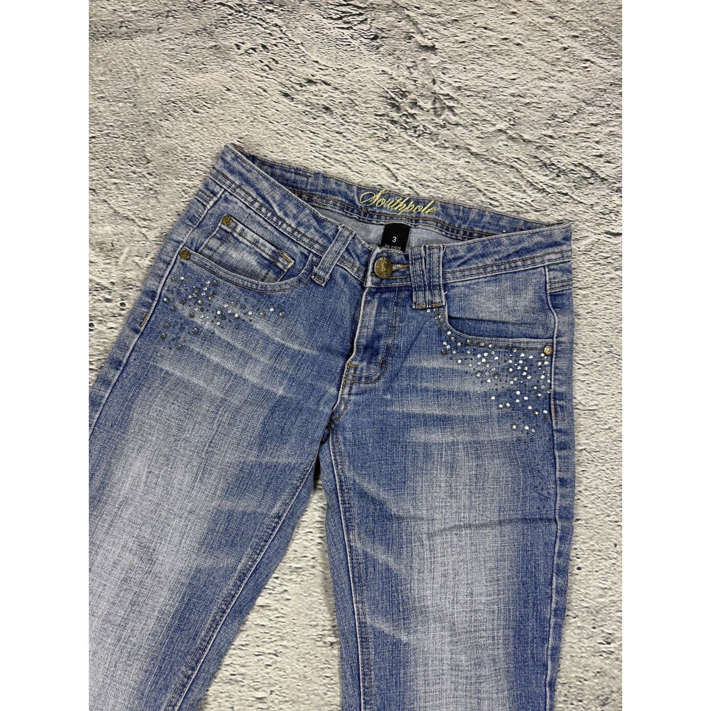 Southpole flared jeans denim pants Y2K rhinestones