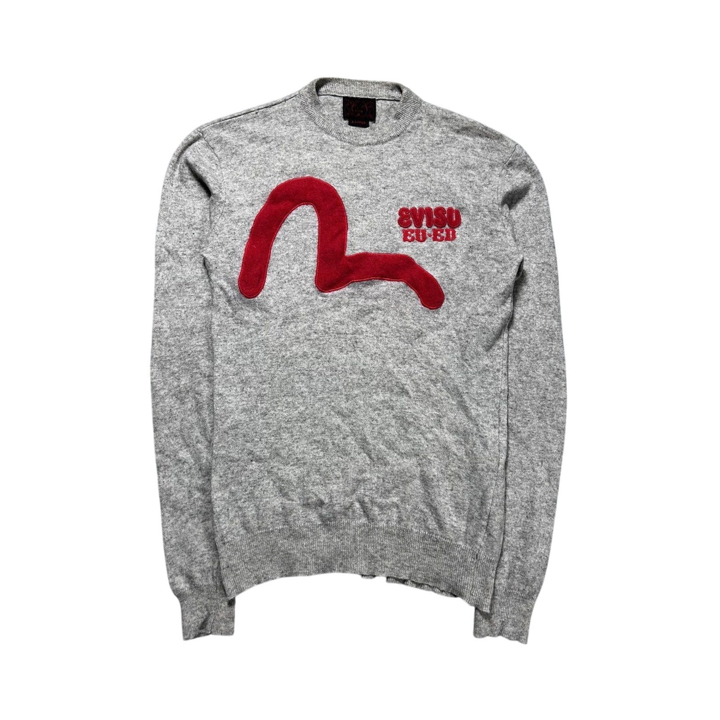 Evisu sweater big logo seagull knit vintage grey red EU ED