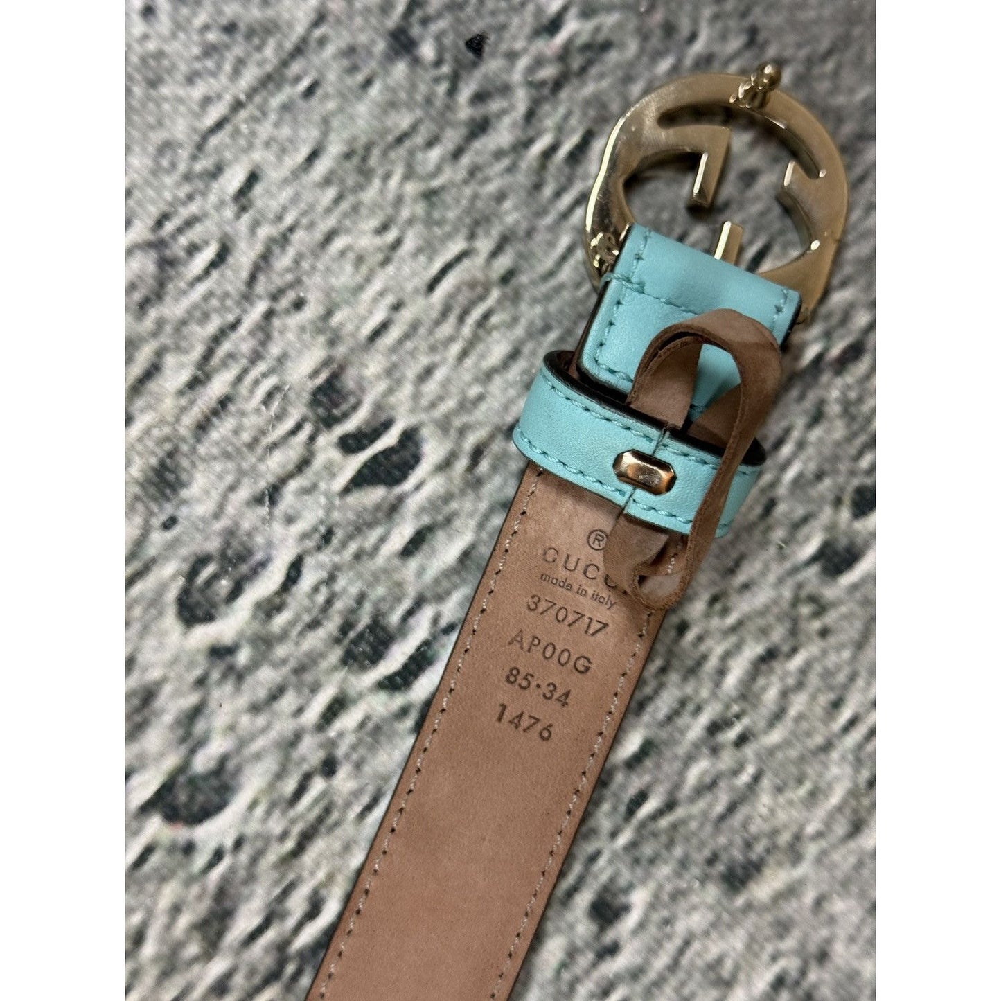 Gucci belt big buckle G turquoise blue silver monogram