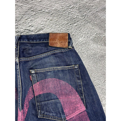 Evisu jeans daicock big logo pink selvedge denim navy blue