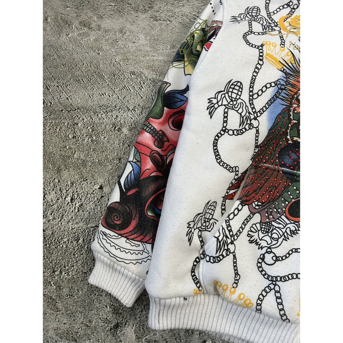 Really Point Y2K vintage zip hoodie white fur Ed Hardy