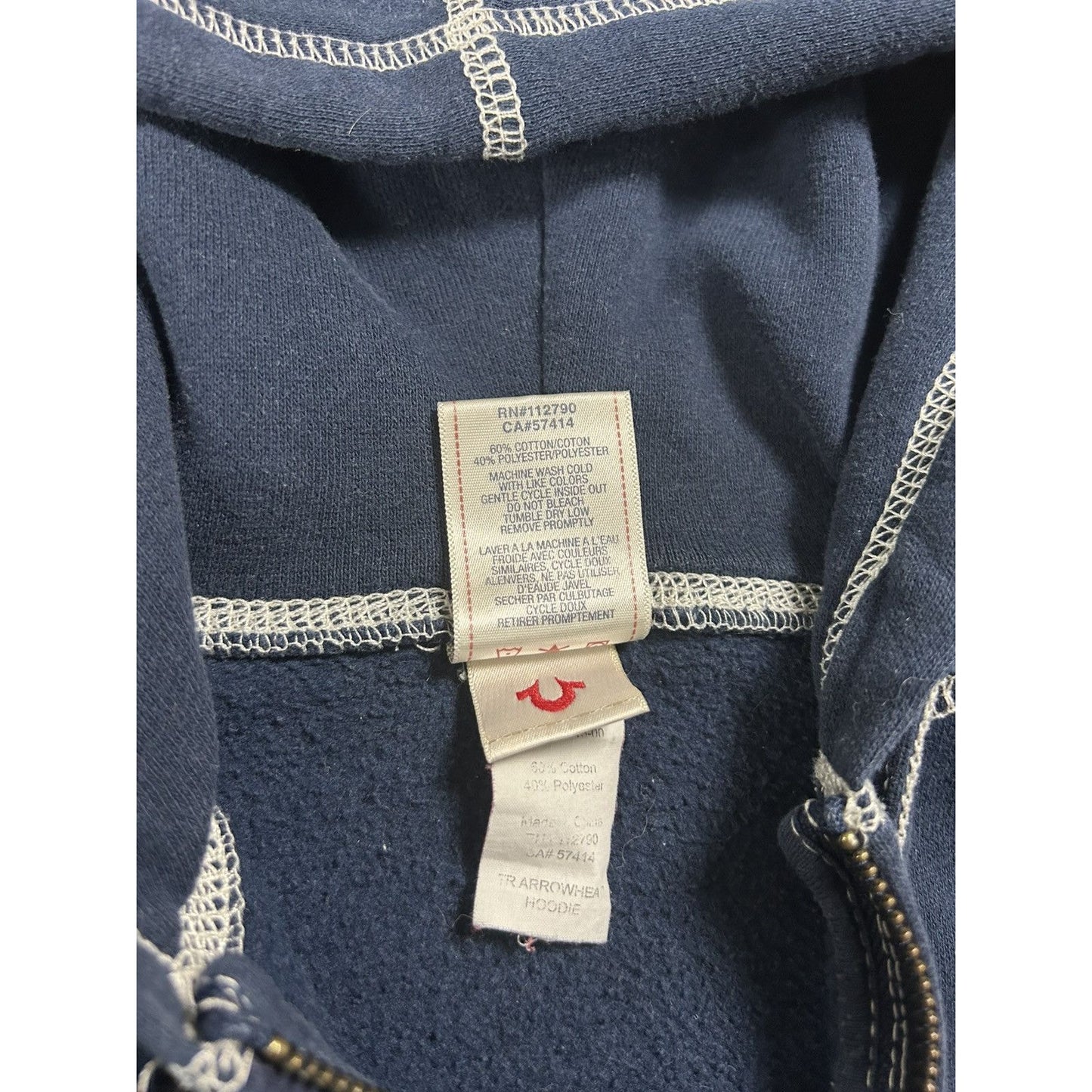 True Religion vintage navy blue zip hoodie rhinestones Y2K