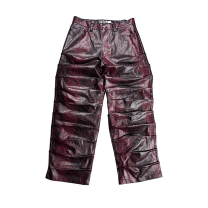 Review baggy pants faux leather style red snakeskin