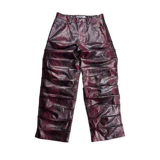 Review baggy pants faux leather style red snakeskin