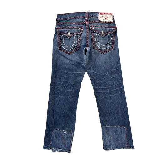 True Religion blue jeans red white thick stitching Y2K Benny