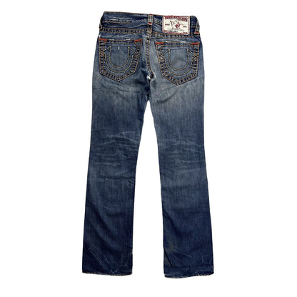 True Religion blue jeans multicolor thick stitching Y2K