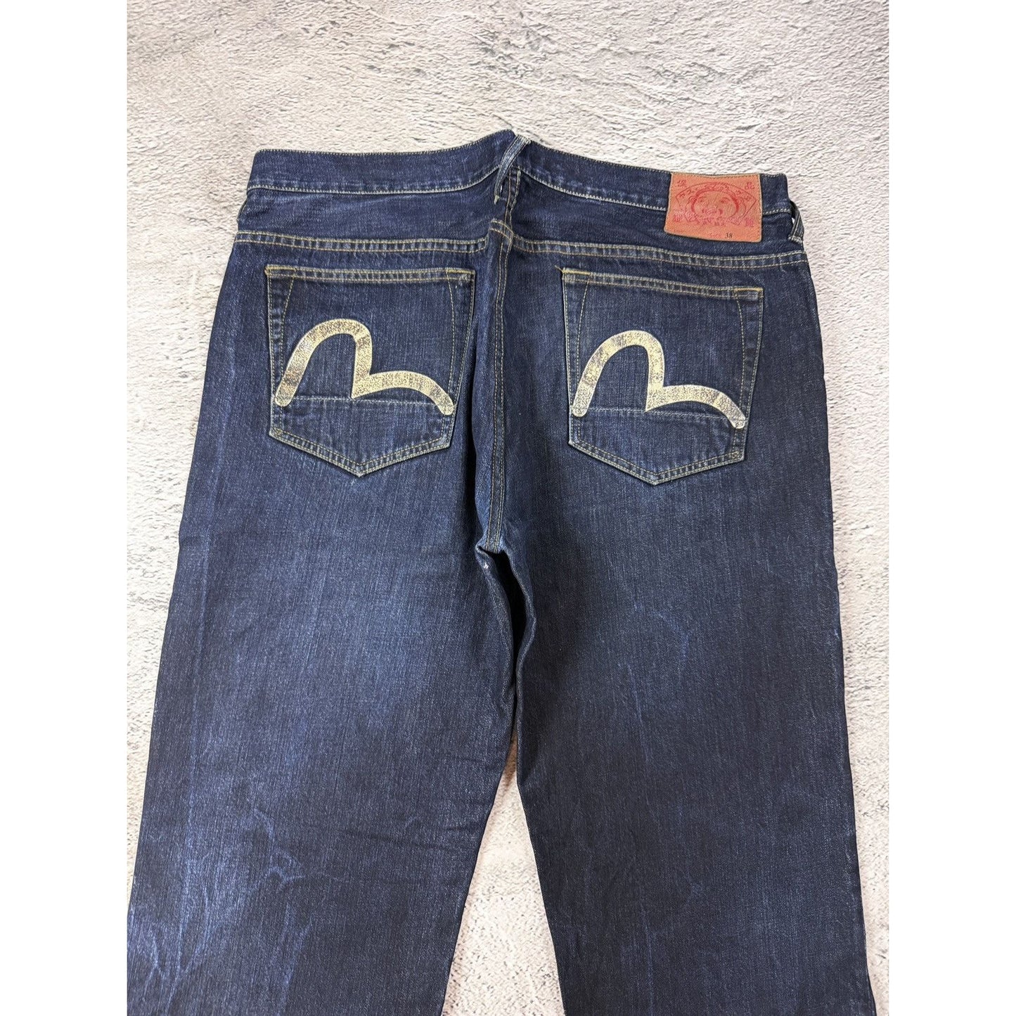 Evisu Genes jeans vintage raw denim blue painted seagull Y2K