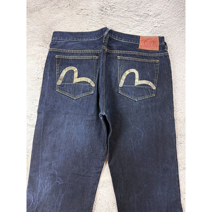 Evisu Genes jeans vintage raw denim blue painted seagull Y2K