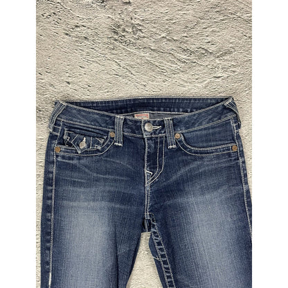 True Religion blue jeans flared bootcut stitching becky