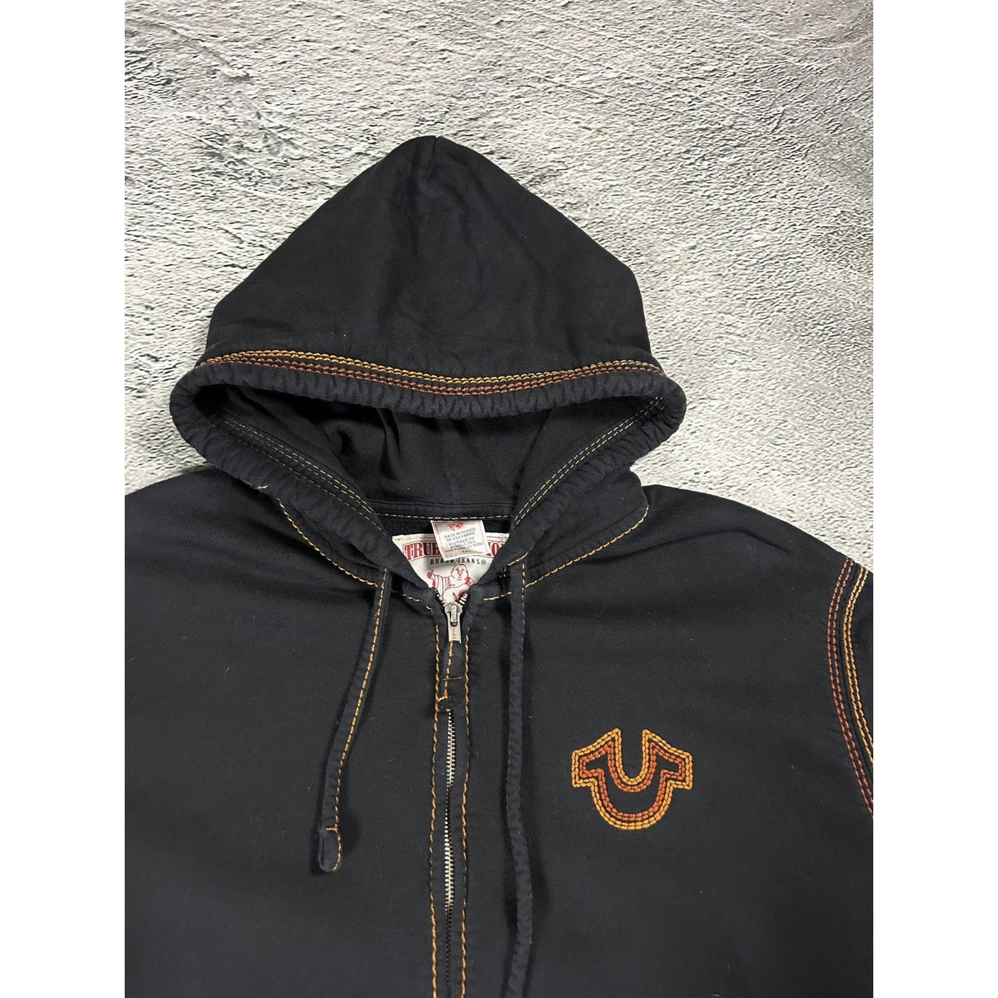 True Religion vintage black zip hoodie white big logo