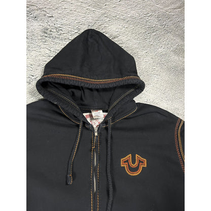 True Religion vintage black zip hoodie white big logo