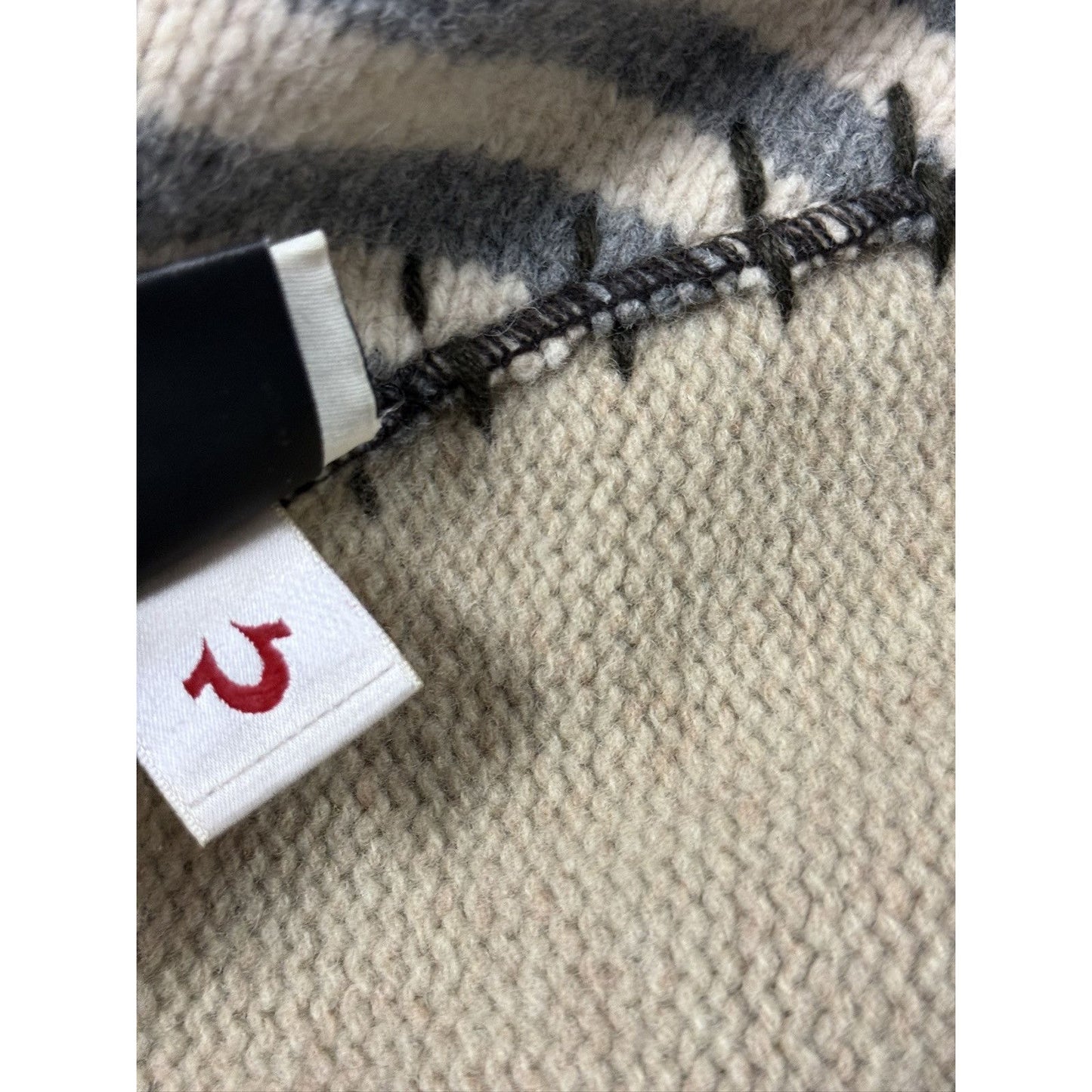 True Religion beanie vintage Y2K brown big logo thick stitch