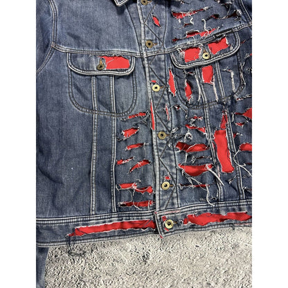 Dolce & Gabbana denim jacket distressed blue red avant garde