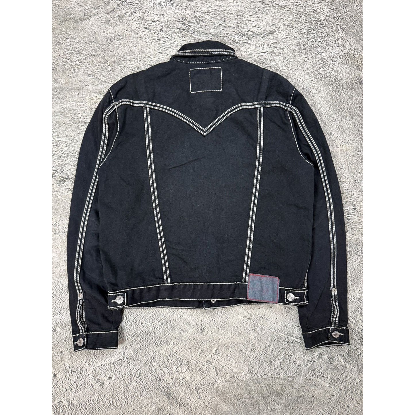 True Religion denim jacket black white thick stitching