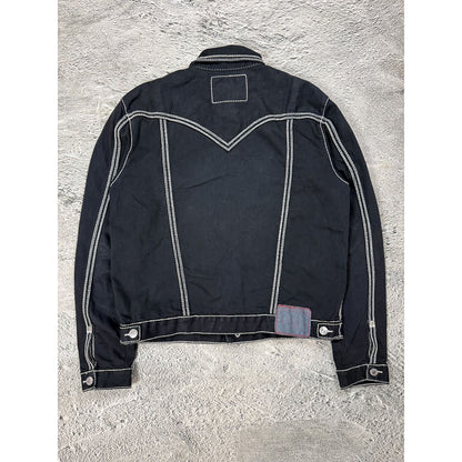 True Religion denim jacket black white thick stitching