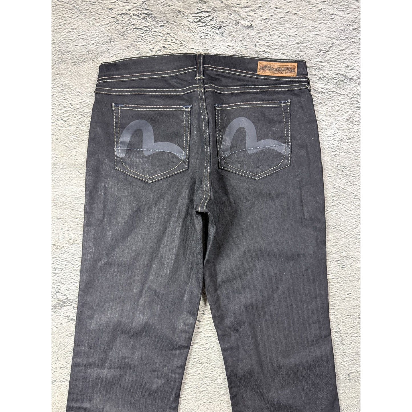Evisu x Puma vintage waxed black jeans seagulls Y2K