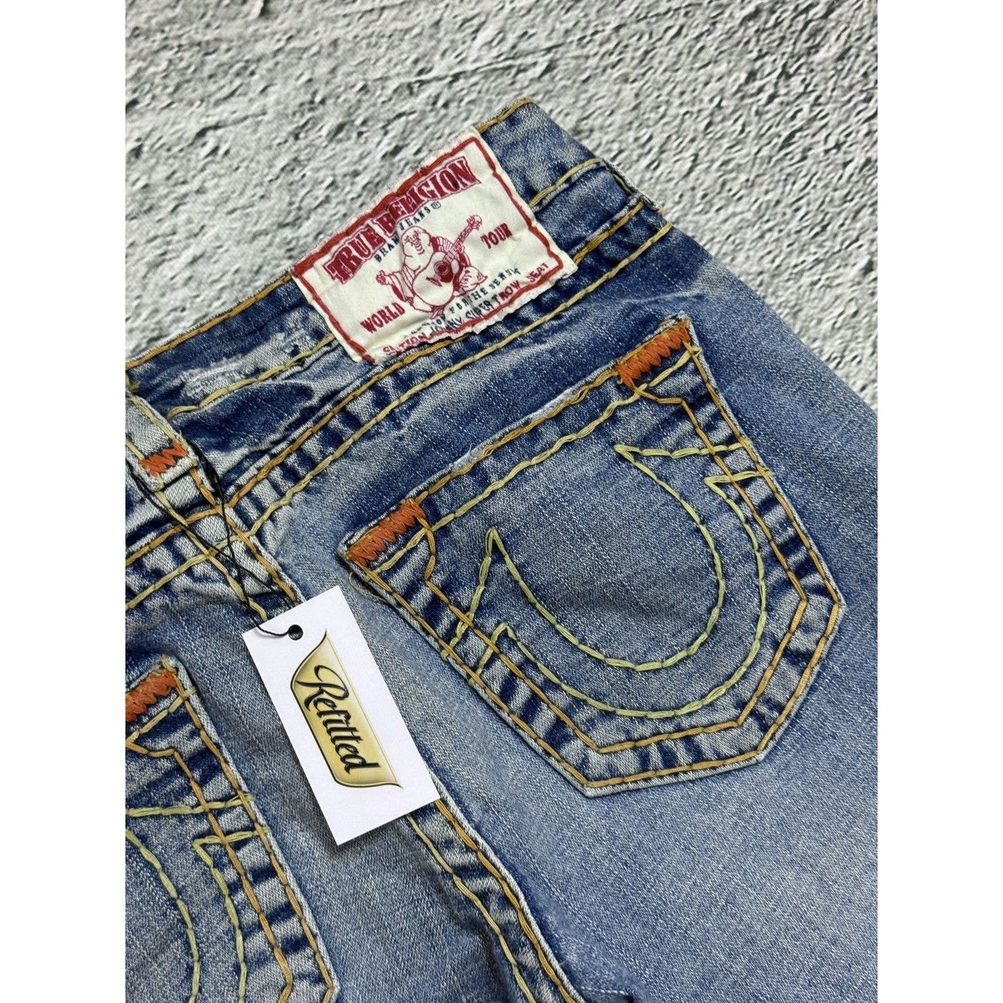 True Religion Vintage Bootcut Johnny Blue Gold Stitching