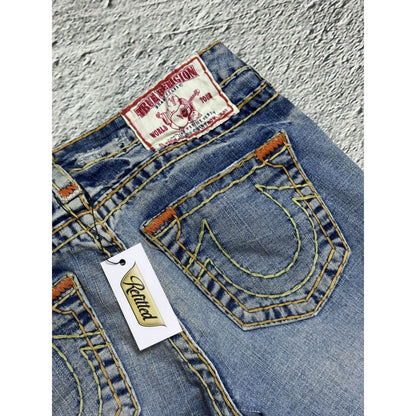 True Religion Vintage Bootcut Johnny Blue Gold Stitching