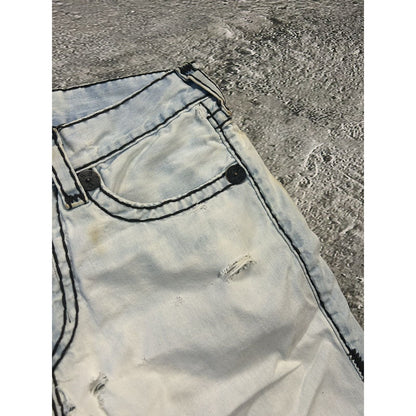 True Religion vintage baby blue white jeans black stitching