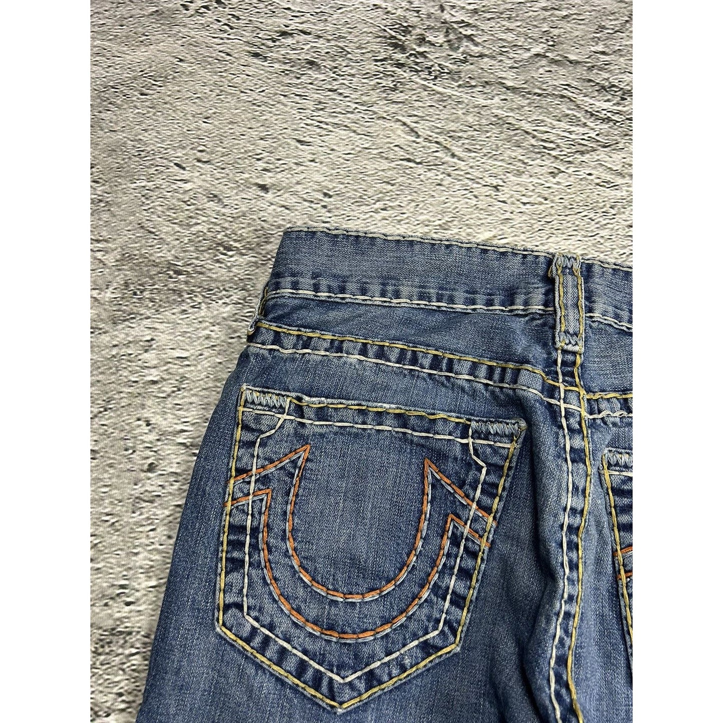 True Religion vintage jeans blue white thick stitching Y2K