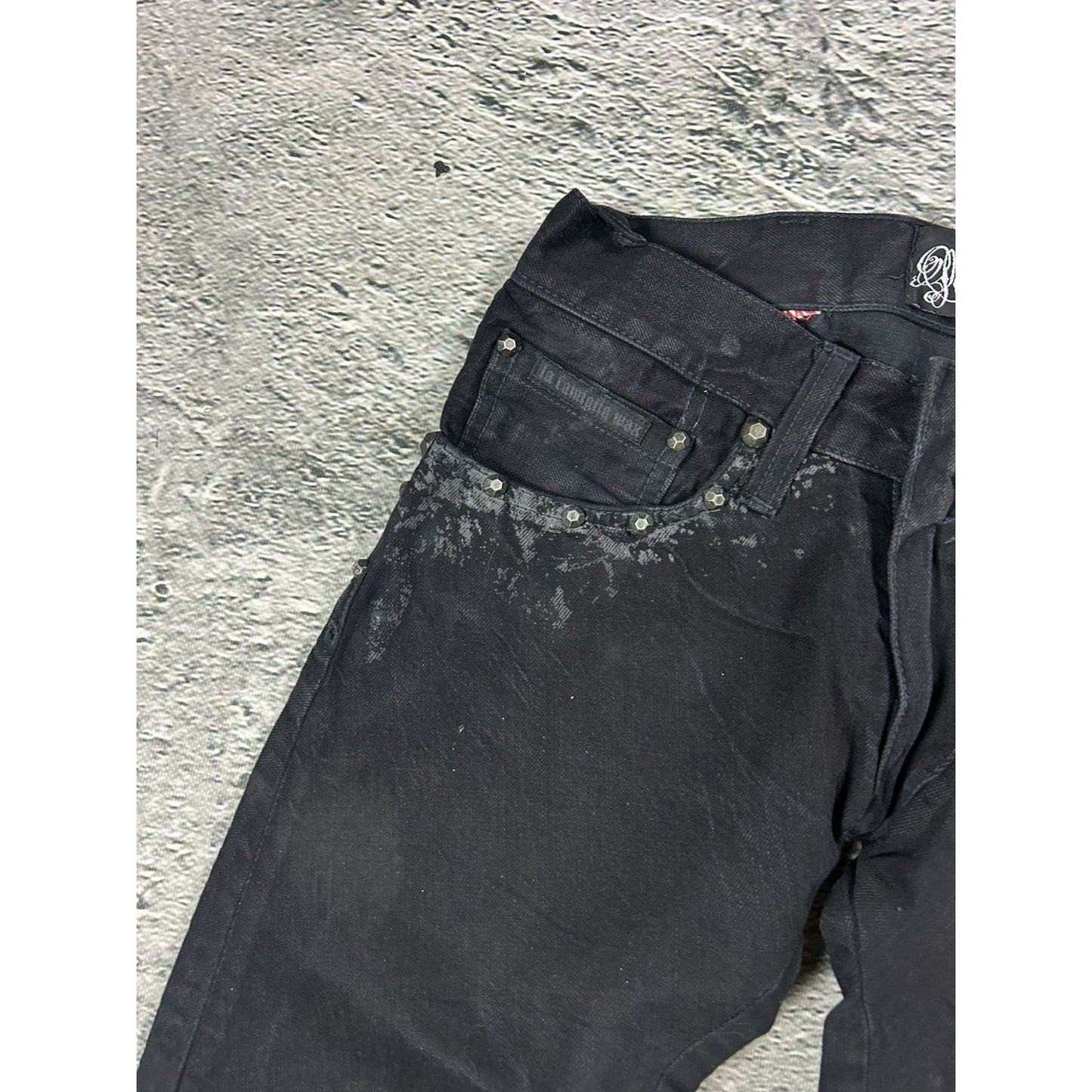Wax jeans studded flared black skull