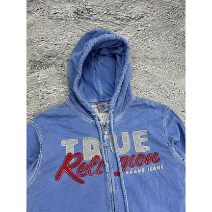 True Religion vintage white zip hoodie blue thick stitching