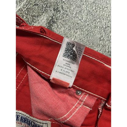 True Religion red jeans contrast stitching straight w flaps