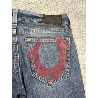 True Religion vintage blue jeans big logo Red painted