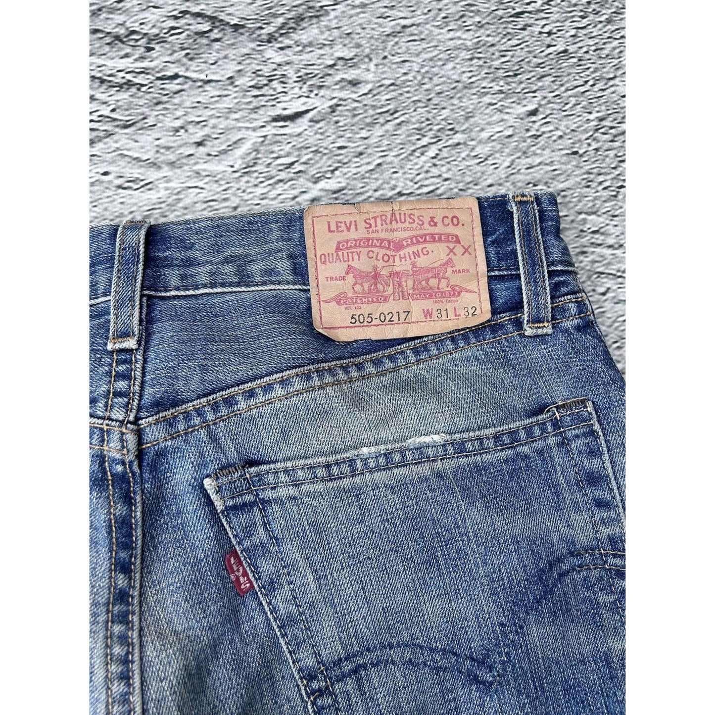 Levis Big E Selvedge Denim Distressed Jeans 505 - 0217