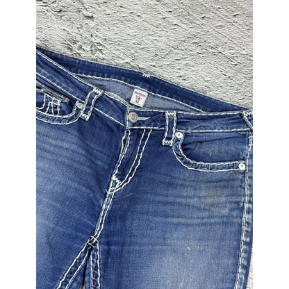 True Religion blue jeans white thick stitching skinny