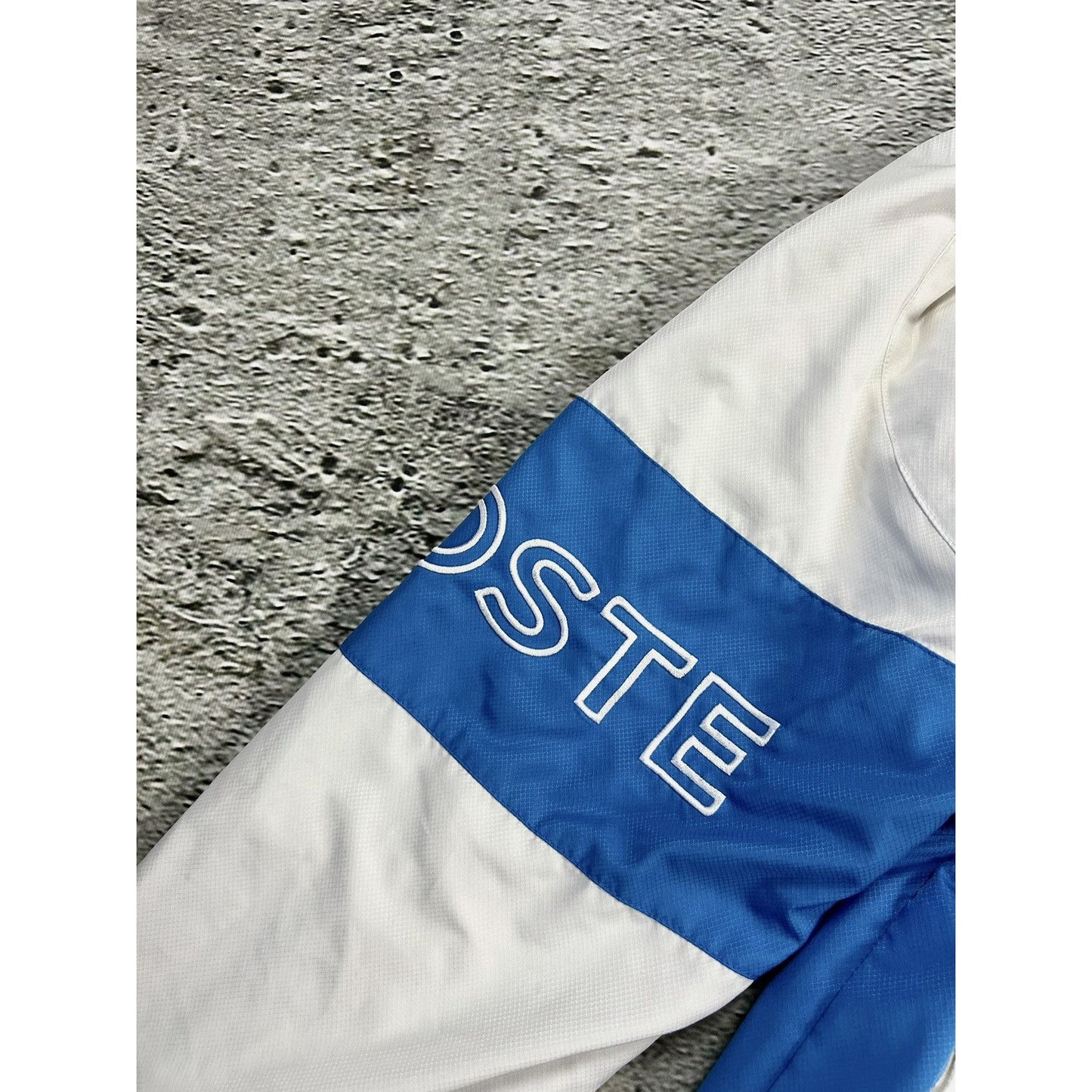 Lacoste track jacket white blue vintage nylon drill Y2K