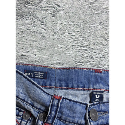 True Religion blue jeans red thick stitching Y2K studded