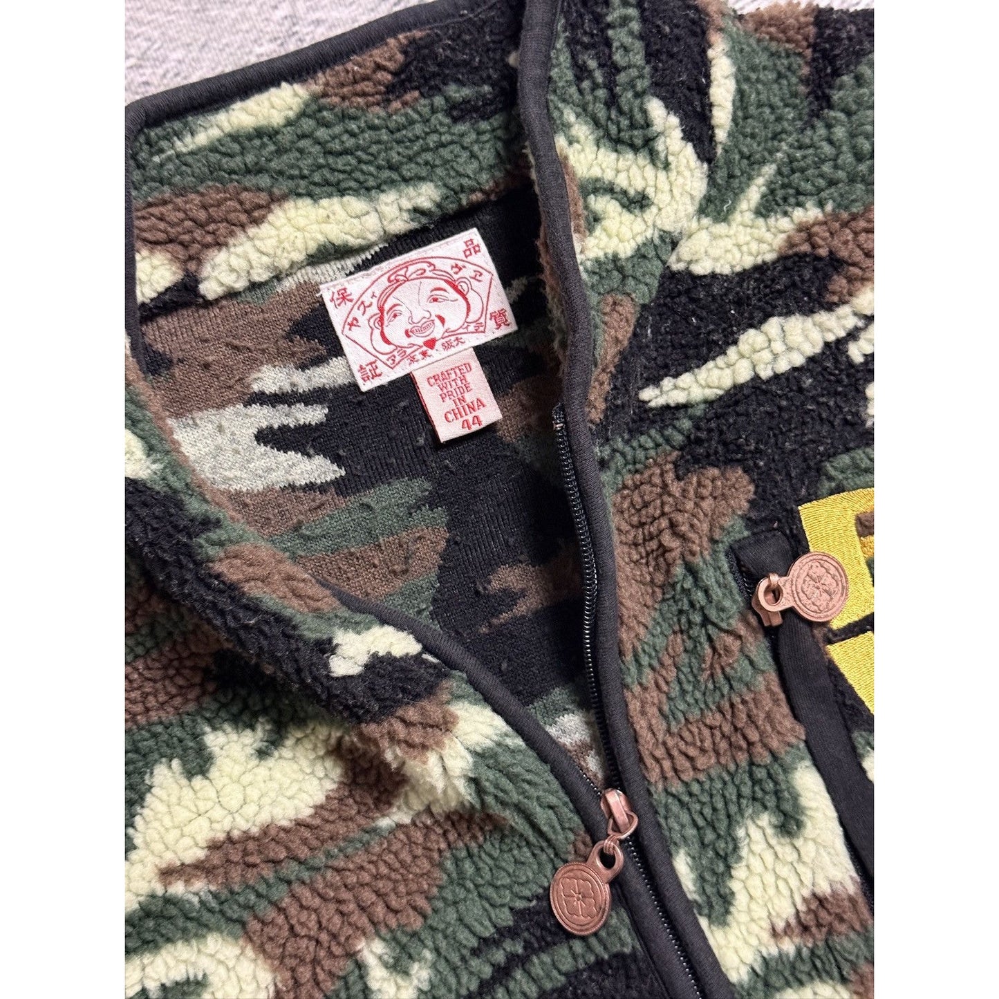 Evisu fleece sweatshirt camo green khaki cargo zip