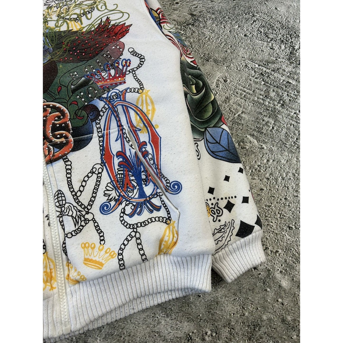 Really Point Y2K vintage zip hoodie white fur Ed Hardy