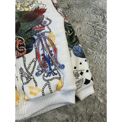 Really Point Y2K vintage zip hoodie white fur Ed Hardy